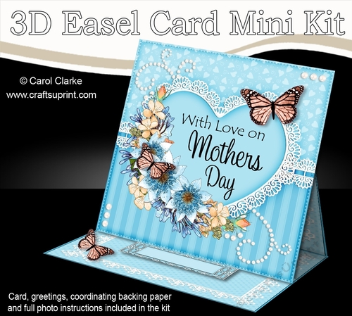 3D Easel Card Mini Kit - A Touch of Elegance Mothers Day - Flowers, Heart Lace, Butterflies & Pearls