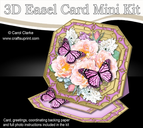 3D Easel Card Mini Kit - Butterfly & Flowers on Octagonal Gold Frame