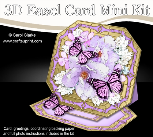 3D Easel Card Mini Kit - Butterfly & Flowers on Octagonal Gold Frame