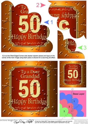 50th Birthday Grandad Beer Label Shell Edged Corner Side Stacker