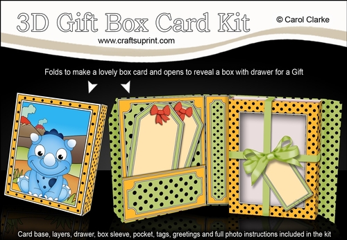 3D Cute Little Dino Gift Box Card Kit 3d Decoupage