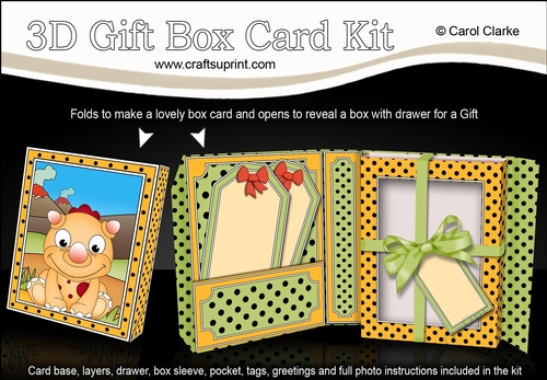 3D Cute Little Dino Gift Box Card Kit 3d Decoupage