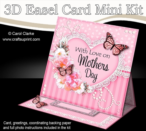 3D Easel Card Mini Kit - A Touch of Elegance Mothers Day - Flowers, Heart Lace, Butterflies & Pearls