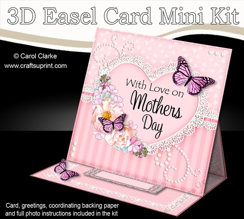 3D Easel Card Mini Kit - A Touch of Elegance Mothers Day - Flowers, Heart Lace, Butterflies & Pearls