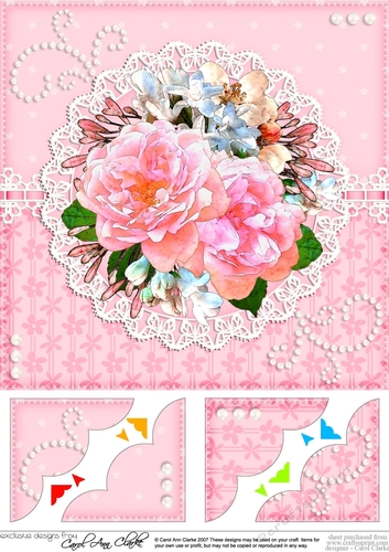 A Touch of Elegance Flowers, Pearls and Lace 8 x 8 Scalloped Corner Topper  