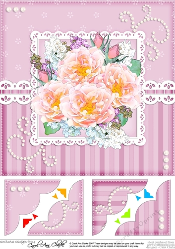 A Touch of Elegance Flowers, Pearls and Lace 8 x 8 Scalloped Corner Topper  