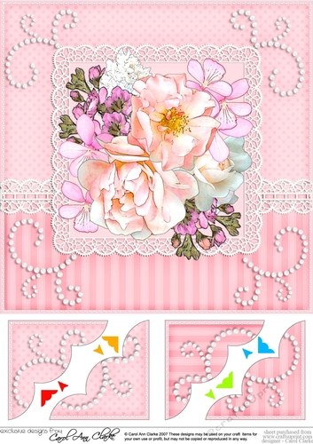 A Touch of Elegance Flowers, Pearls and Lace 8 x 8 Scalloped Corner Topper  