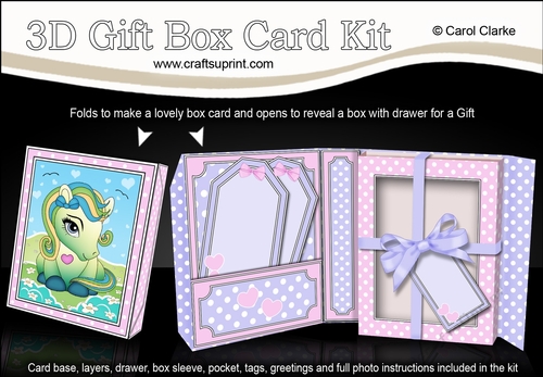 3D Cute Little Pony Gift Box Card Kit 3d Decoupage