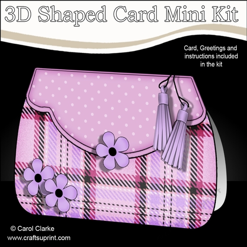 3D Shaped Card  Kit - Pretty Tartan & Polka Dot Fold Over Clutch Bag