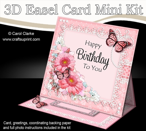 3D Easel Card Mini Kit - A Touch of Elegance Birthday - Flowers, Lace, Butterflies & Pearls