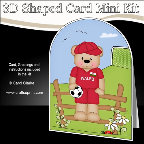 3D Shaped Card Kit - Little Footballer Freddy Teddy Plays for Wales