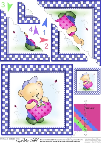 Hunney Bear Robert has a Heart - Scallop Corner side stacker Topper