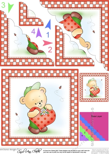 Hunney Bear Robert has a Heart - Scallop Corner side stacker Topper