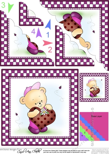 Hunney Bear Robert has a Heart - Scallop Corner side stacker Topper
