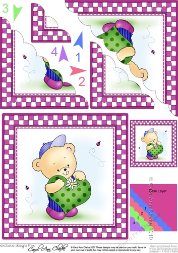 Hunney Bear Robert has a Heart - Scallop Corner side stacker Topper