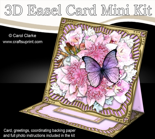 3D Easel Card Mini Kit - Butterfly & Flowers on Gold Frame