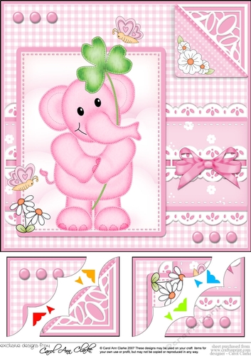 8 x 8 Lola Elephant & Lace Scalloped Corner Topper 
