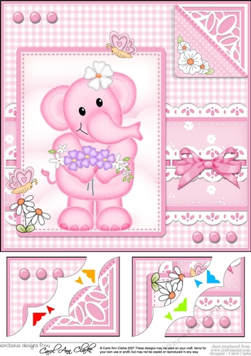 8 x 8 Lola Elephant & Lace Scalloped Corner Topper 