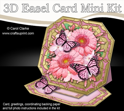 3D Easel Card Mini Kit - Butterfly & Flowers on Octagonal Gold Frame