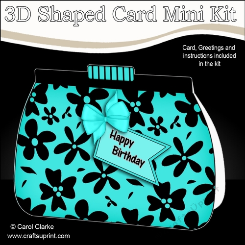 3D Shaped Card  Kit - Pretty Black Floral Clutch Bag