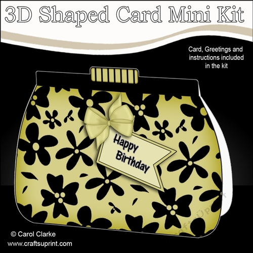 3D Shaped Card  Kit - Pretty Black Floral Clutch Bag