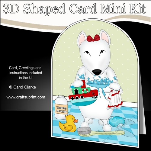 3D Shaped Card Kit - Bathtub Buddies - Little English Bull Dog Terrier 