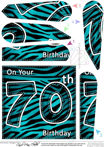 Fun Zebra Striped 70th Birthday Fan Pyramage Topper