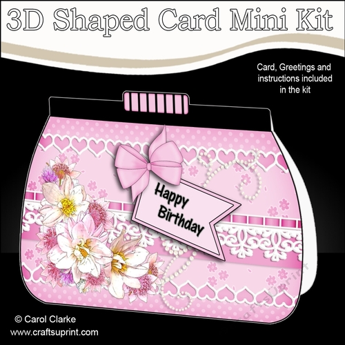 3D Shaped Card  Kit - A Touch of Elegance Flowers, Lace & Pearls Clutch Bag