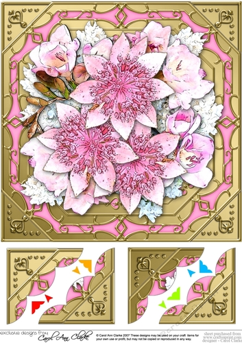 8 x 8 Pretty Flowers on Gold Frame Scalloped Corner Topper 