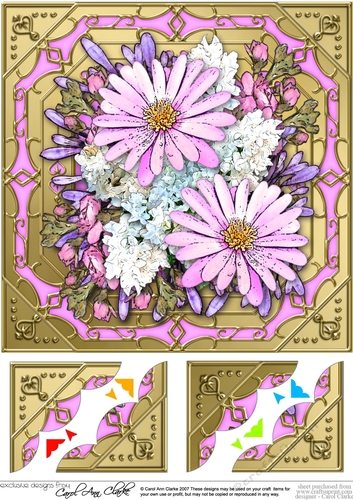 8 x 8 Pretty Flowers on Gold Frame Scalloped Corner Topper 