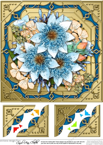 8 x 8 Pretty Flowers on Gold Frame Scalloped Corner Topper 