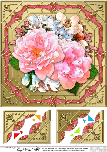 8 x 8 Pretty Flowers on Gold Frame Scalloped Corner Topper 