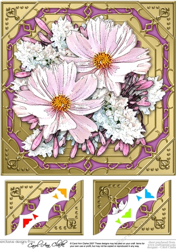 8 x 8 Pretty Flowers on Gold Frame Scalloped Corner Topper 