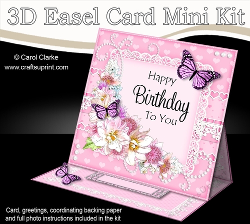 3D Easel Card Mini Kit - A Touch of Elegance Birthday - Flowers, Lace, Butterflies & Pearls