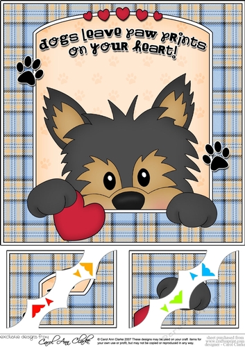 8 x 8 Scalloped Corner Topper - Dogs Leave Paw Prints - Yorkie Dog