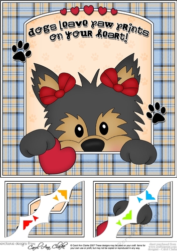 8 x 8 Scalloped Corner Topper - Dogs Leave Paw Prints - Yorkie Dog