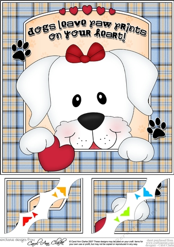8 x 8 Scalloped Corner Topper - Dogs Leave Paw Prints - White Labrador Dog