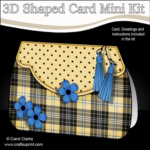3D Shaped Card  Kit - Pretty Tartan & Polka Dot Fold Over Clutch Bag