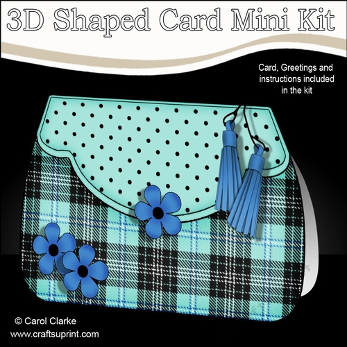 3D Shaped Card  Kit - Pretty Tartan & Polka Dot Fold Over Clutch Bag