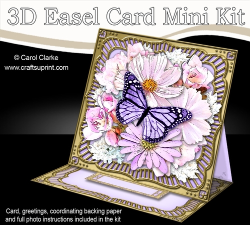3D Easel Card Mini Kit - Butterfly & Flowers on Gold Frame
