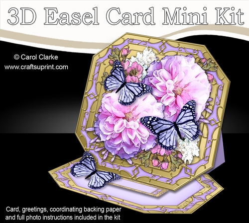3D Easel Card Mini Kit - Butterfly & Flowers on Octagonal Gold Frame