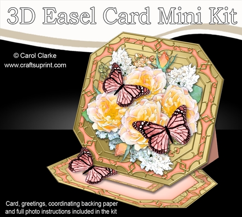 3D Easel Card Mini Kit - Butterfly & Flowers on Octagonal Gold Frame