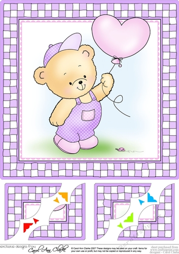 Hunney Bear Robert has a Balloon - 8 x 8 Scalloped corner Topper