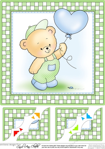 Hunney Bear Robert has a Balloon - 8 x 8 Scalloped corner Topper