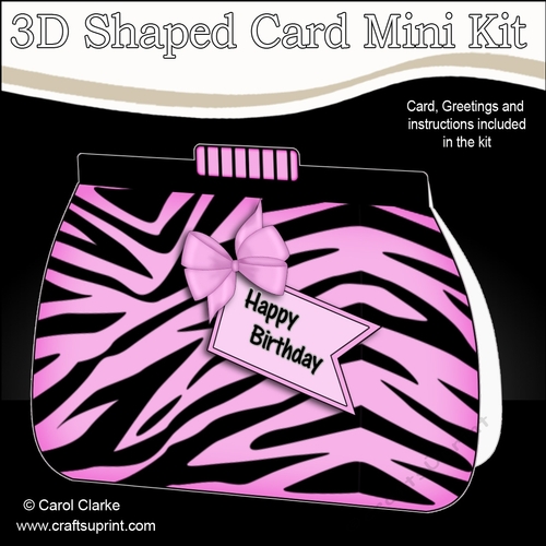 3D Shaped Card  Kit - Pretty Zebra Print Clutch Bag