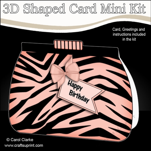 3D Shaped Card  Kit - Pretty Zebra Print Clutch Bag
