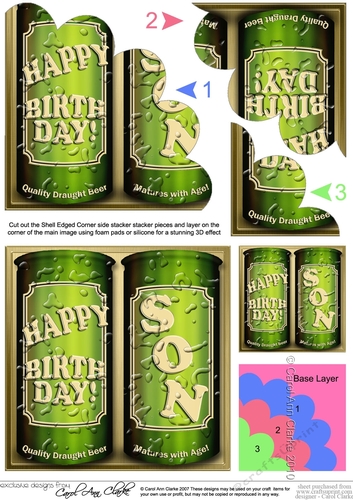 Birthday SON Cans of Beer Shell Edged Corner Side Stacker