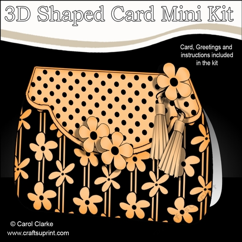 3D Shaped Card  Kit - Pretty Daisy & Dots Fold Over Clutch Bag