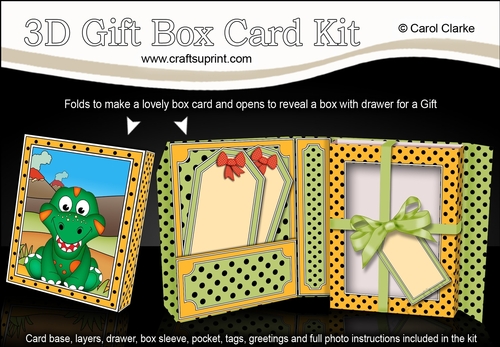 3D Cute Little Dino Gift Box Card Kit 3d Decoupage