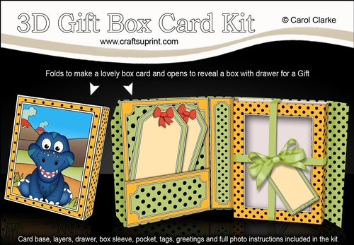 3D Cute Little Dino Gift Box Card Kit 3d Decoupage